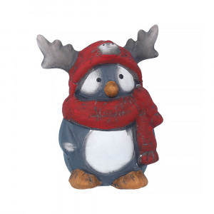18055 Пингвин "Рогатик" в красном шарфе средний 10.5 х 8 х 12.8 см