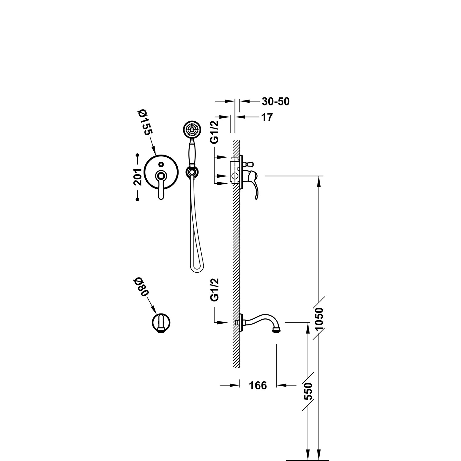 Комплект 2-ходового скрытого смесителя для душа TRES CLASIC с одной ручкой-24218005 TRES  - Вид №1