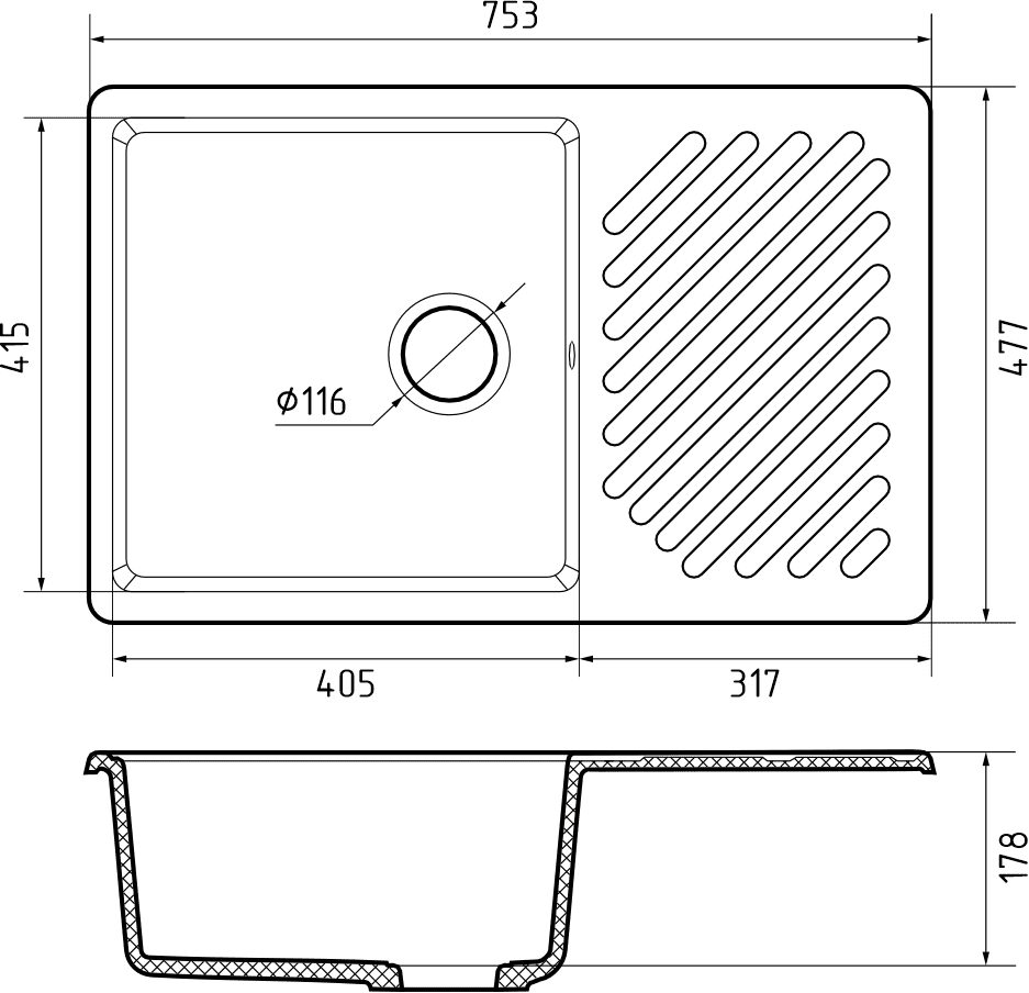 Кухонная мойка Кварц QUARZ S446 GranFest 52-S446 - Вид №1