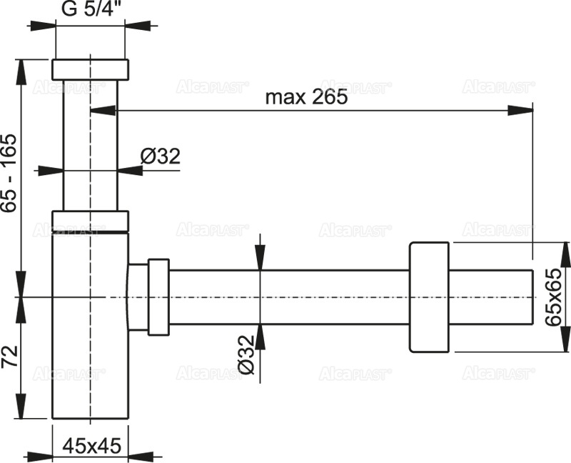 Сифон для умывальника DN32 DESIGN цельнометаллический, квадратный ALCAPLAST A401 - Вид №1
