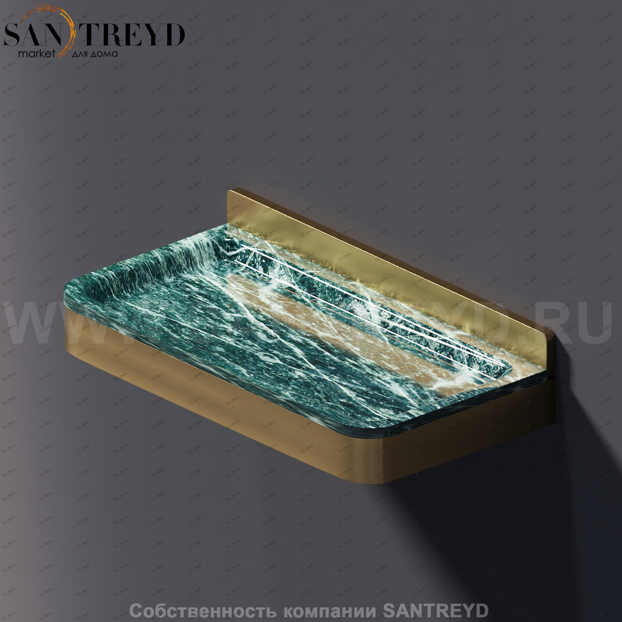 Agape MEMORY Полка 24 см из зеленого мрамора в бронзовом каркасе AMEM852NRVP