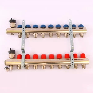 Коллекторная группа TOPWAY с регулировочными и термостатическими вентилями с резьбой под евроконус EMMETI 1"x3/4"ЕК 9 выходов