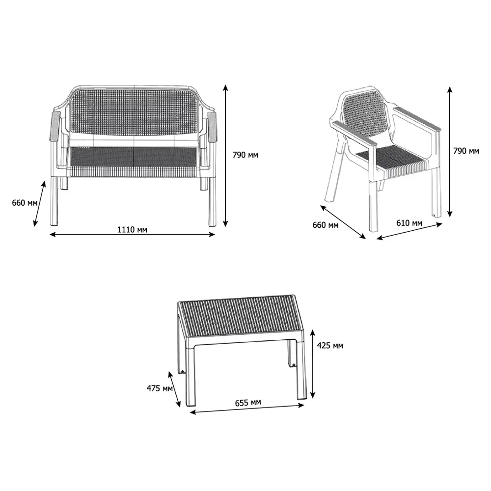 Набор мебели Adriano Easy Comfort полипропилен коричневый диван 2 кресла стол STLM-2148842 - Вид №7
