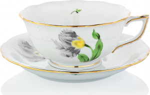 1051720 Herend Чашка чайная с блюдцем 180мл "Китти" (черная) Фарфор