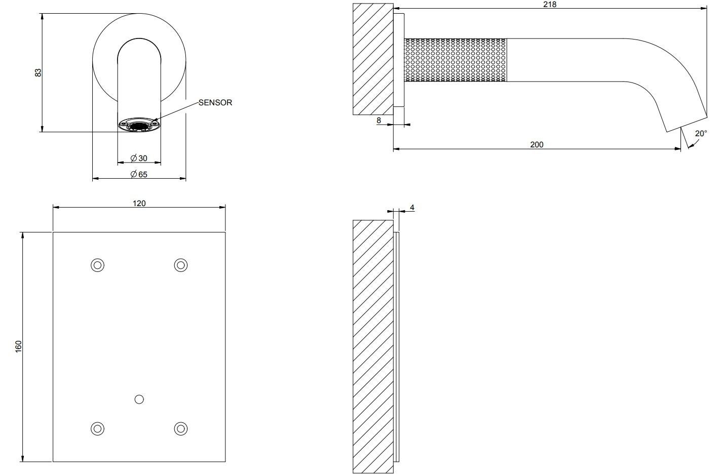 Электронный настенный смеситель для раковины из нержавеющей стали Gessi Messi316 ARCH-00107275 - Вид №1