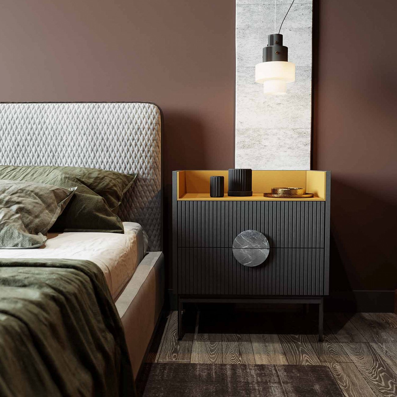 Тумба высокая деревянная 71х64 см серая Alto Yellow BRAGIN DESIGN LIVING 00-3862459 Желтый;серый - Вид №2