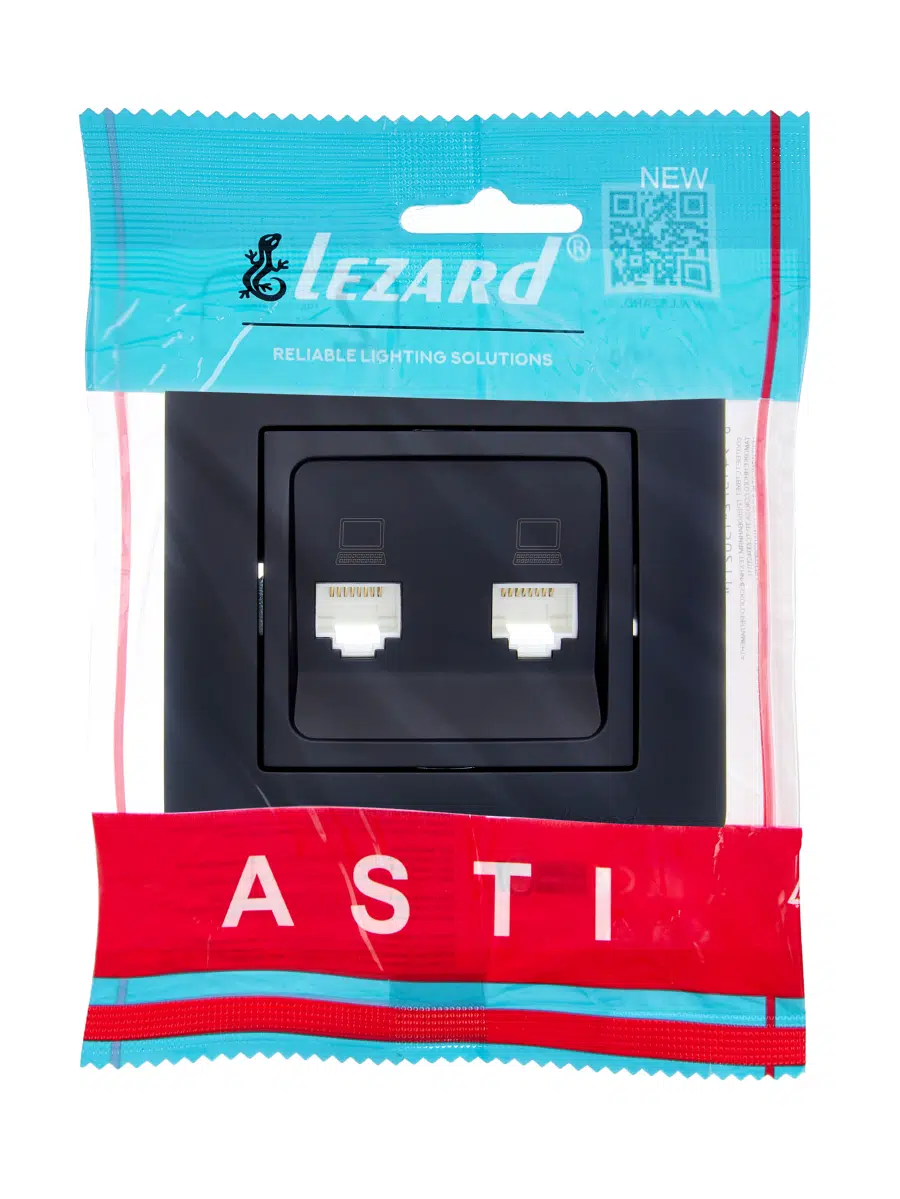 ASTI Розетка компьютерная двойная чёрный бархат LEZARD 7081-4242-141 - Вид №3