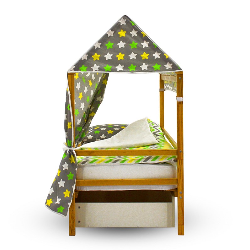 Крыша для кровати-домика текстильная Svogen звезды, желтый, белый, фон графит БЕЛЬМАРКО  00-3833098 Зеленый Santreyd  - Вид №2