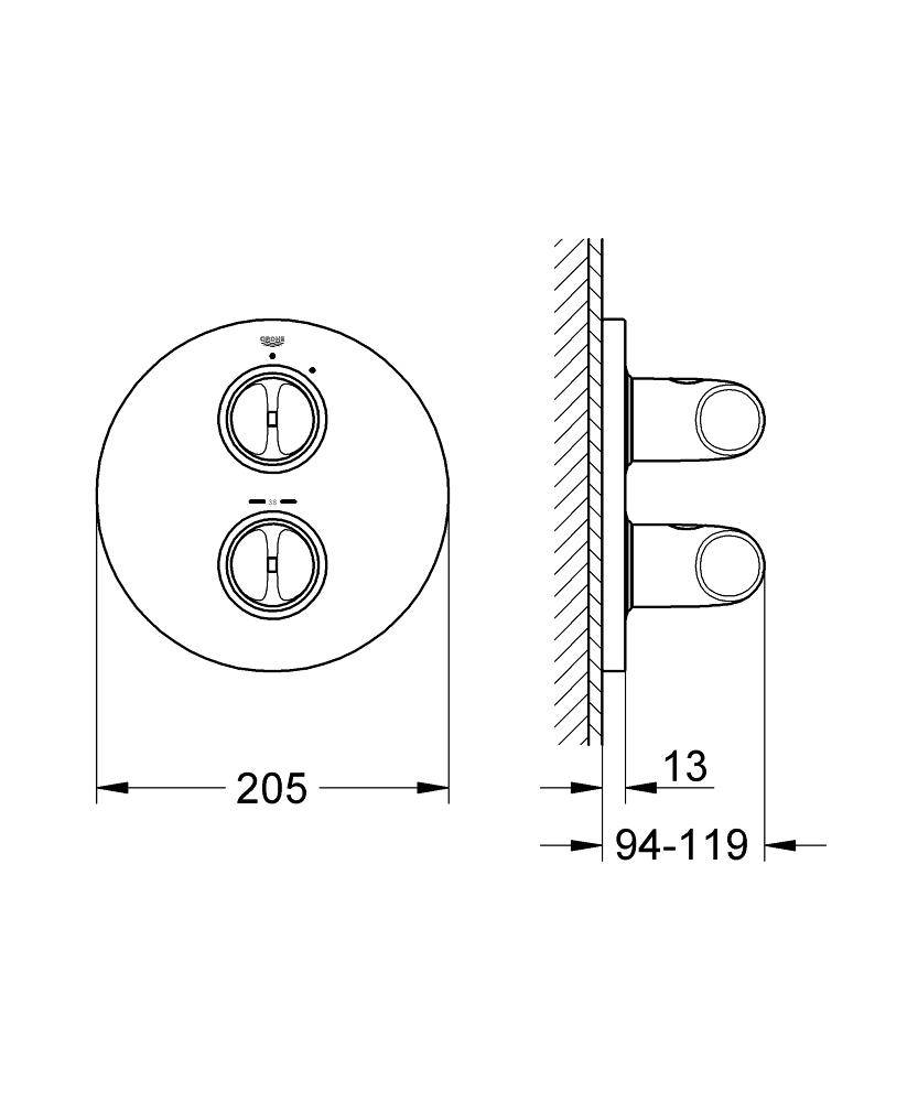 19369000 Внешняя часть термостатического смесителя для душа Grohe Veris хром - Вид №1