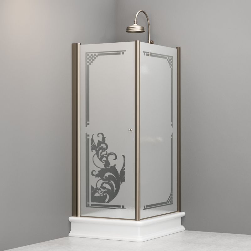 9144P3 Душевая кабина DX с распашной дверью и фиксированной боковой частью для душевого поддона 80x96 SX открывание со стороны 96, цвет Бронзовый Kerasan RETRO Италия 
