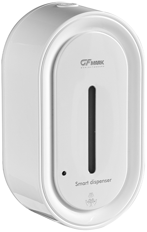 GFmark - Дозатор СЕНСОРНЫЙ, ДЕЗИНФЕКЦИЯ, заоваленный, пластик АБС, БЕЛЫЙ, с полоской, 1000 мл, код: 728