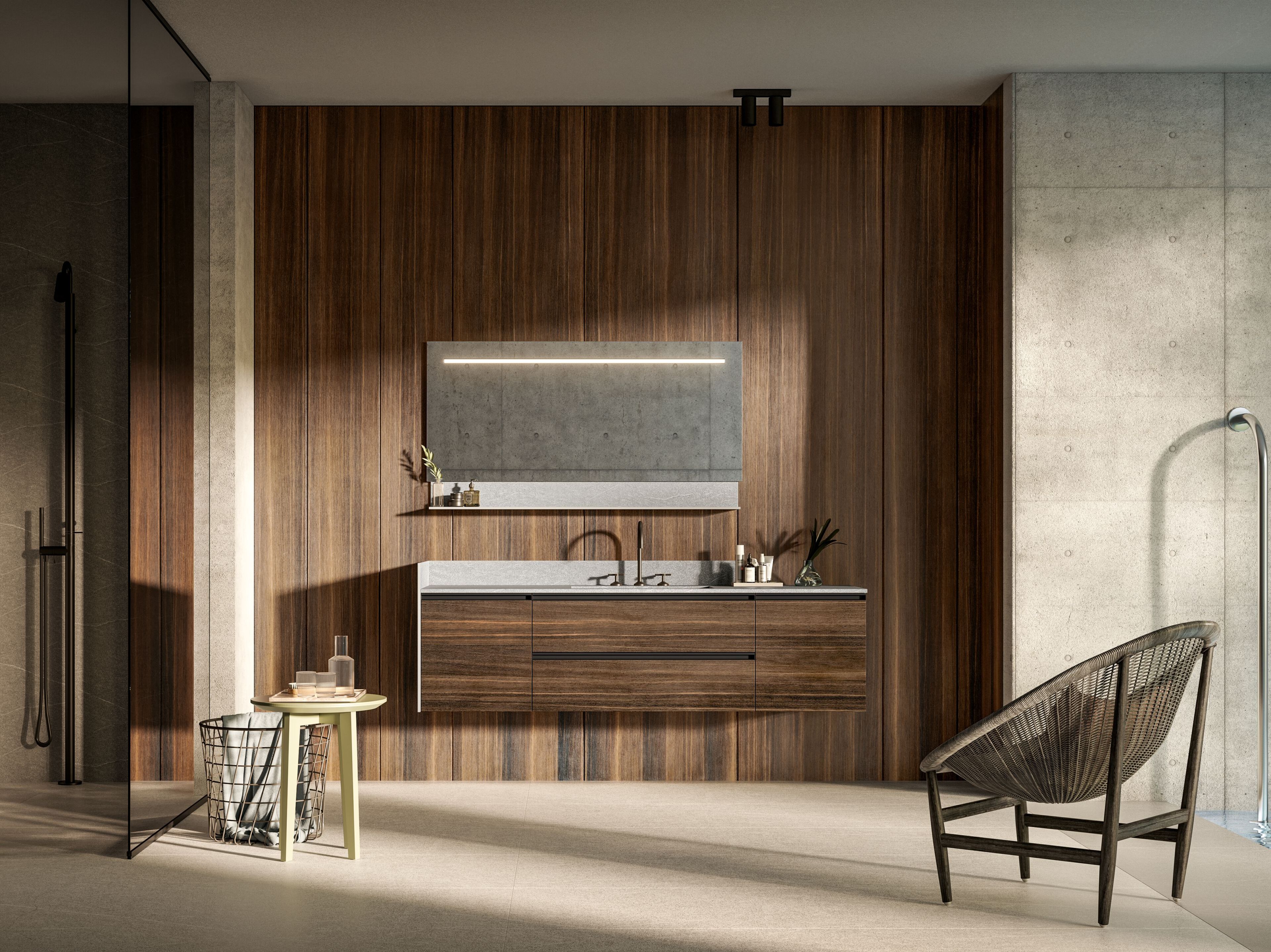 HPL подвесной одиночный умывальник с ящиками и зеркалом Birex Deep ARCH-00098485