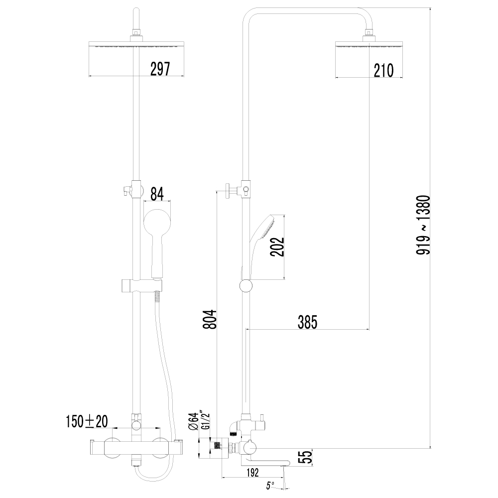 LM7862C Смеситель Yeti для ванны и душа, термостатический LEMARK YETI  - Вид №1