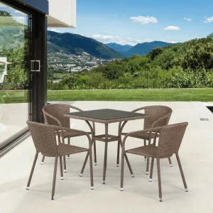 Мебель из ротанга, стулья с подлокотниками и квадратный стол светло-коричневые, на 4 персоны AFINA  241067 Коричневый