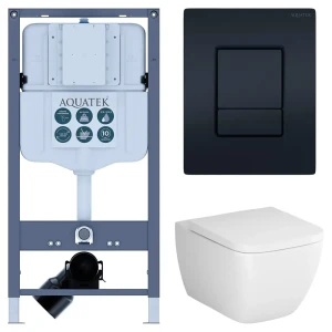 Комплект инсталляции Aquatek Pneumo N 49 с безободковым унитазом AM.PM Gem клавиша Aquatek Pnn-0000005 чёрная