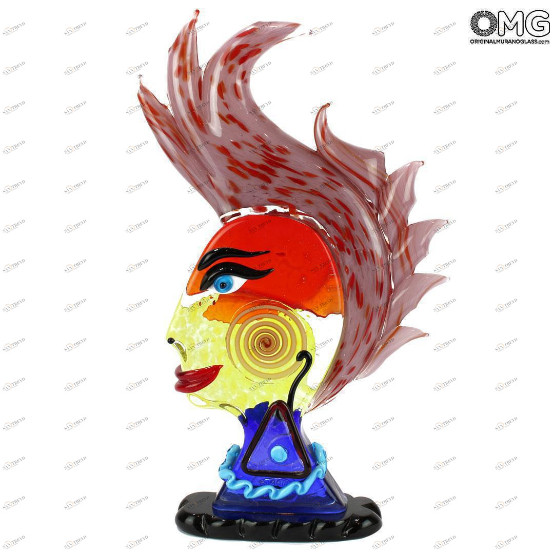 4712 ORIGINALMURANOGLASS Скульптура Голова Женщины - Pop Art - Original Murano Glass OMG 21 см PICASSO