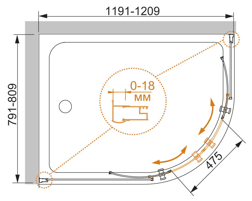 Душевой уголок CEZARES PRATICO-RH-2-120/80-C-Cr - Вид №4