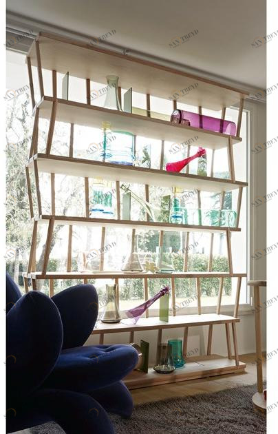 VOLPI Двусторонний открытый книжный шкаф из дерева и стекла Contemporary living 2sml-001-r8b