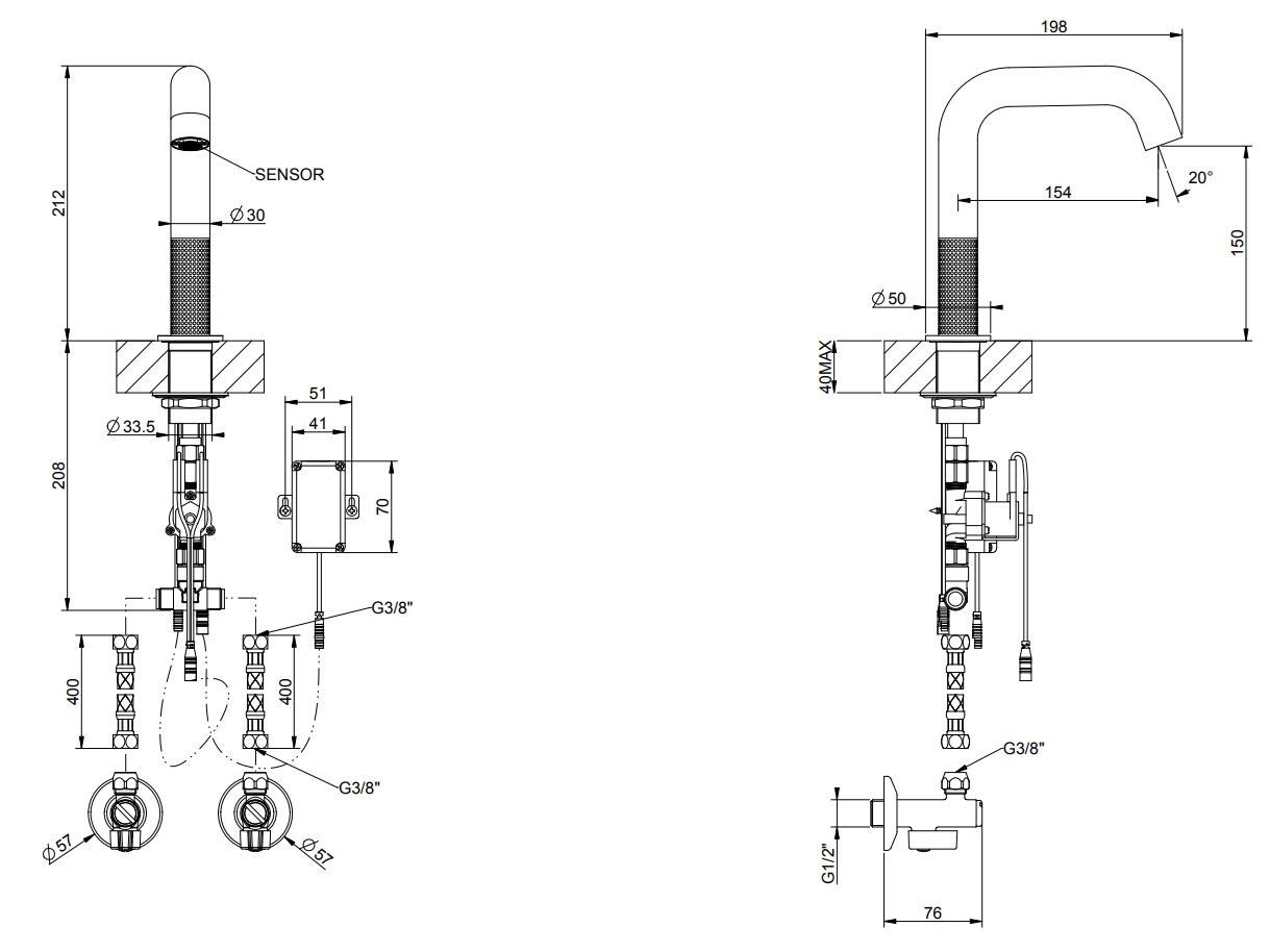Электронный смеситель для раковины из нержавеющей стали Gessi Messi316 ARCH-00140348 - Вид №2