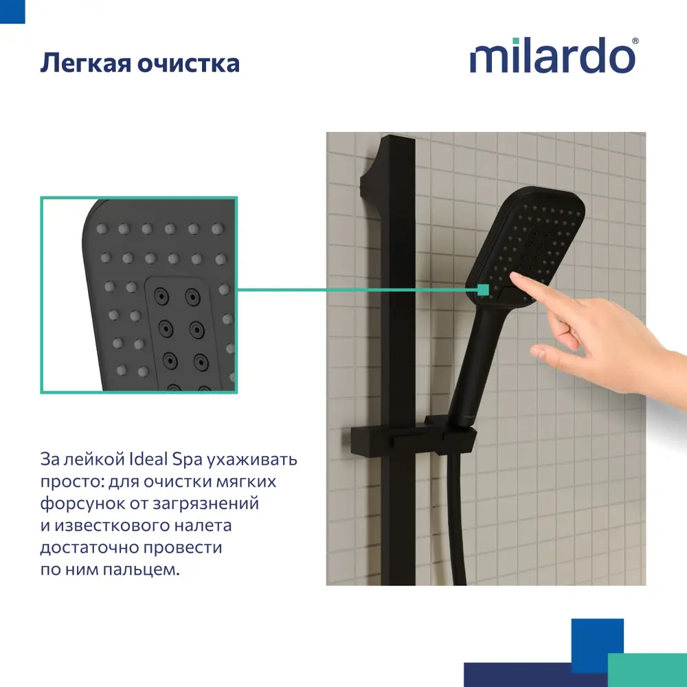 Milardo Ideal Spa - прямоугольная лейка для душа с 3 режимами, черный матовый 89349130 STLM-1467982 - Вид №2