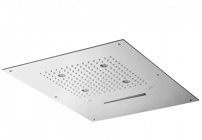 888 / C5 ХРОМОТЕРАПИЯ / ХРОМОТЕРАПИЯ 474x344 мм. Стальная прямоугольная потолочная лейка для душа с функцией дождя, водопада, распыления и хромотерапии с сенсорным управлением для активации хромотерапии. Bongio Wellness 888/C5 CROMOTERAPIA/CHROMOTHERAPY