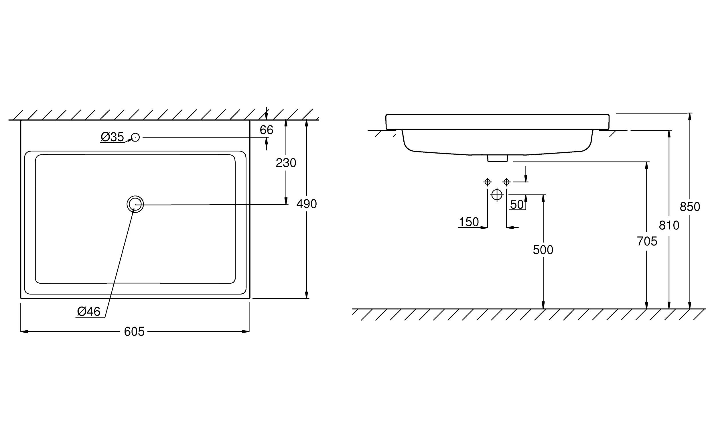 3947900H Накладная раковина консольная квадратная Grohe Cube - Вид №1