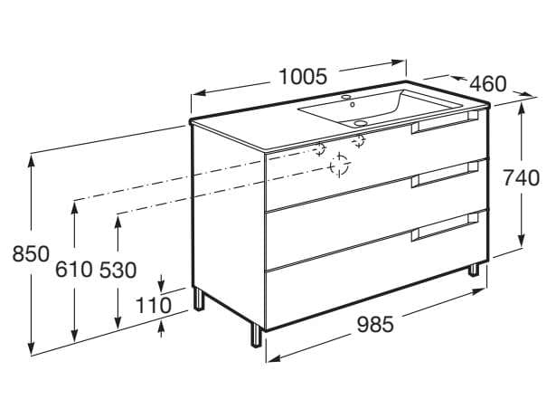 Деревянный напольный шкаф для умывальника со встроенной раковиной с ящиками Roca Aleyda ARCH-00055782 - Вид №37