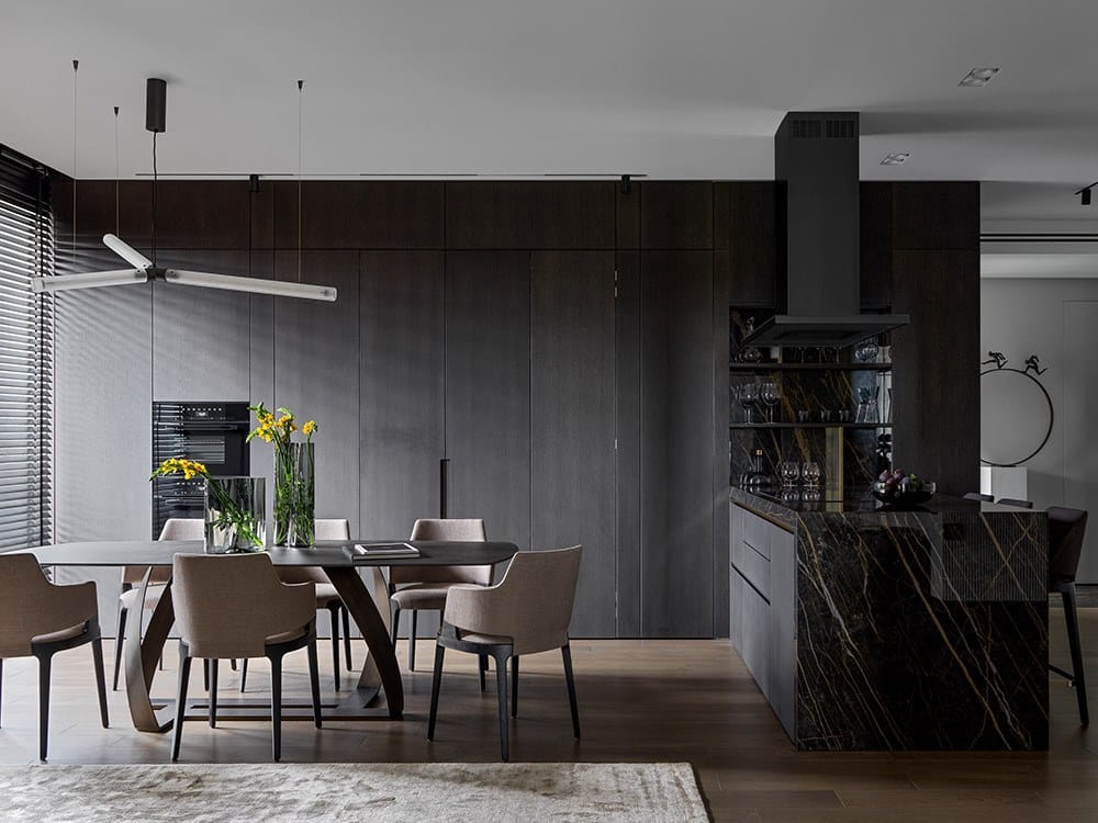 Выдвижная линейная кухня с керамогранитным полуостровом TM Italia Cucine ARCH-00053422