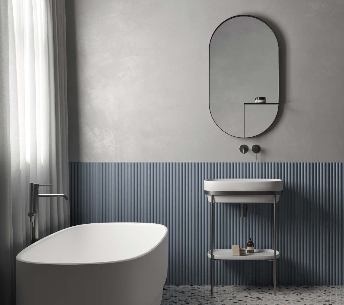 Ex.T RIBBON Отдельностоящая консоль из сатинированной стали с мраморным подносом com_EXLAVRIBBONSAT/MARMO - Вид №7