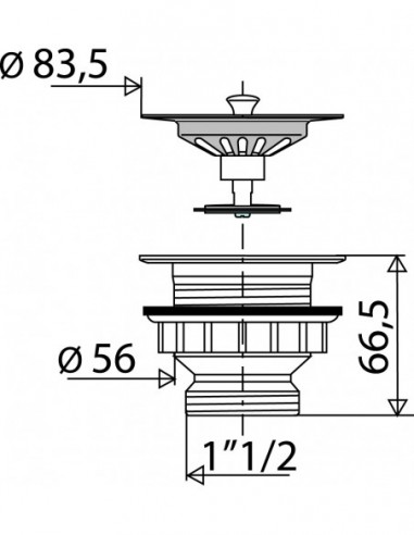 406000 000 00  Ситечко для раковины Д. 60 мм, задвижка, зажим 0/25 мм, NF, нержавеющая сталь Valentin Сталь  - Вид №2