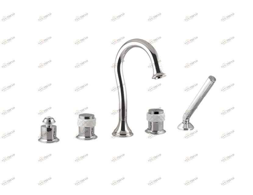 065516.N00.00 Набор для ванны на пять отверстий из белого фарфора Золото 24К Mestre 