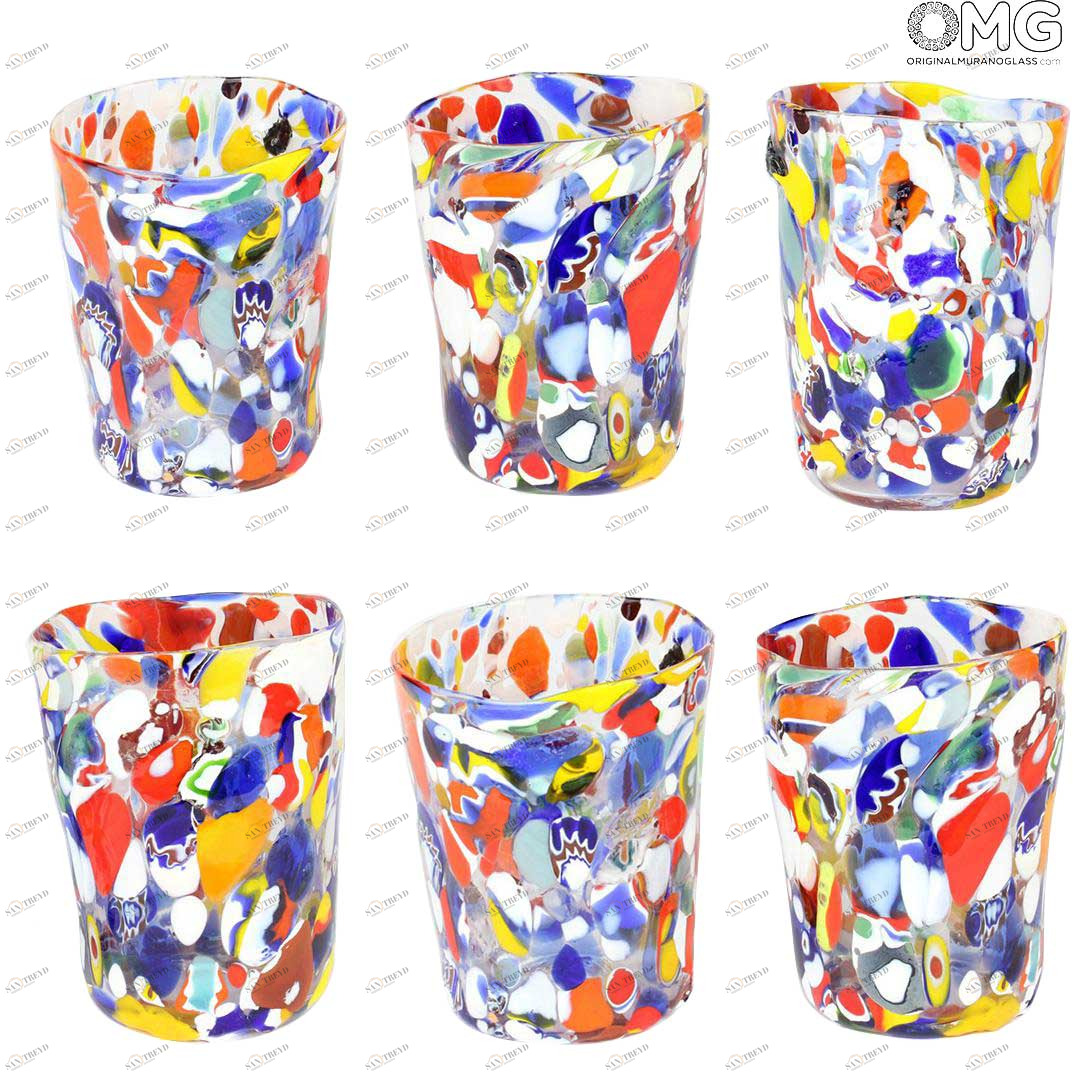 2194 ORIGINALMURANOGLASS Набор из 6 стаканов Карнавал в Венеции - муранское стекло 8 см 