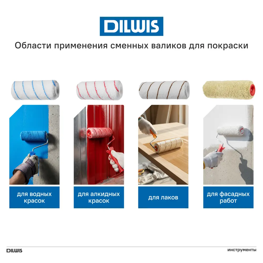 Мини-валик сменный для водных красок 110 мм Dilwis ворс 8 мм микрофибра под бюгель 6 мм 5 шт STLM-2157664 - Вид №3