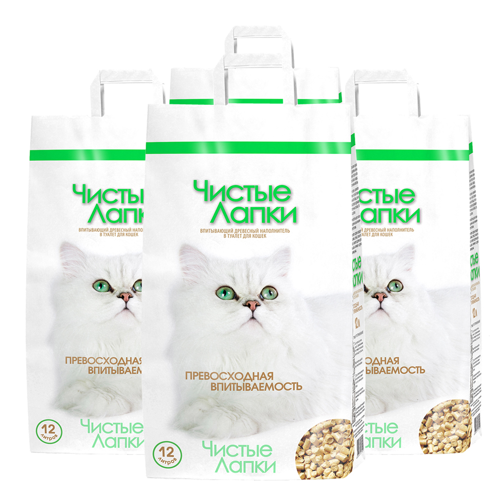 Т00018430*4 Наполнитель для кошачьего туалета древесный 12л (упаковка - 4 шт) ЧИСТЫЕ ЛАПКИ 