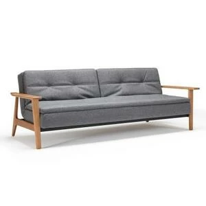Диван раскладной Dublexo темно-серый с ножками из дуба и подлокотниками