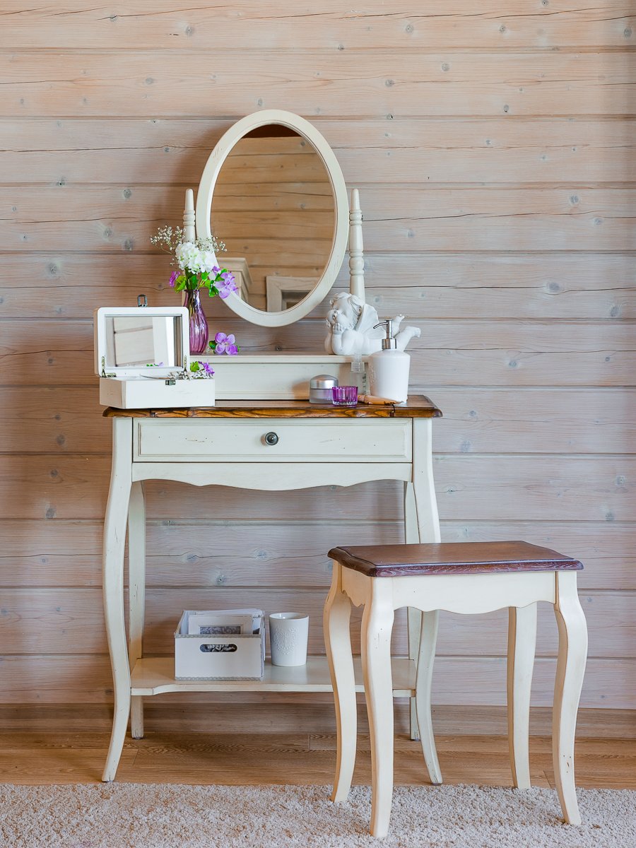 Туалетный столик с зеркалом и ящиками компактный белый 70 см Mobilier de Maison ДОМАШНЯЯ ОБСТАНОВКА MOBILIER DE MAISON, ПОД СТАРИНУ 017208 Белый Santreyd  - Вид №5