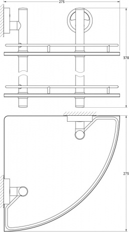 072 Полка угловая с ограничителем 28 см двойная (стекло) ELL FBS Ellea - Вид №1