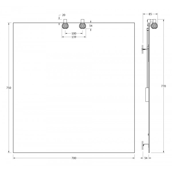 Зеркало со светильниками (70х75 см) ELLUX (Чехия) CRY-B2 0209 sun-id-561525 - Вид №2