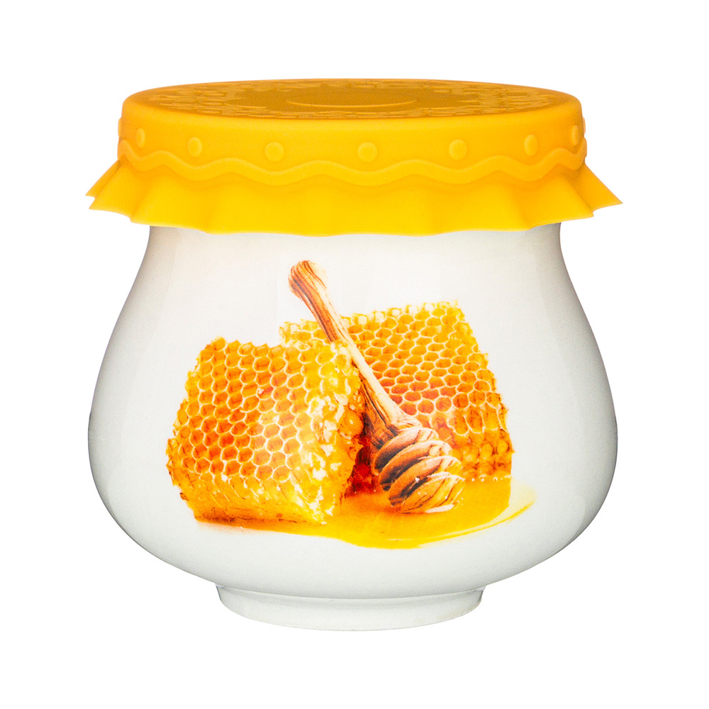 359-737 Посуда фарфоровая БАНОЧКА С СИЛИКОНОВОЙ КРЫШКОЙ "СОТЫ" 1000 мл Lefard 