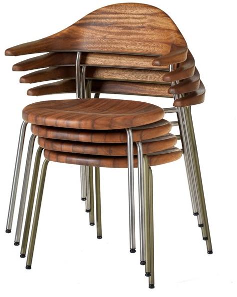 BassamFellows Штабелируемый стул из нержавеющей стали и дерева с подлокотниками Bicorn Cb-59 - Вид №6