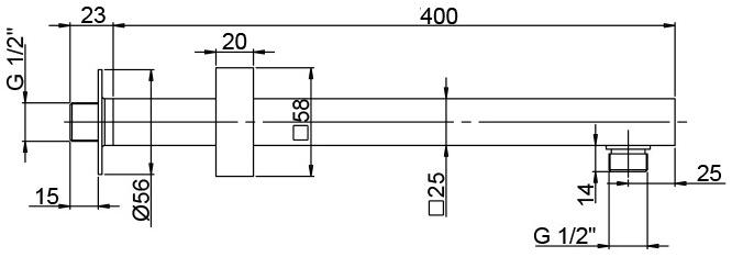 1111077JA00 Настенный крепеж для душа 25*25мм усиленный, 400мм, хром Jacuzzi  - Вид №1