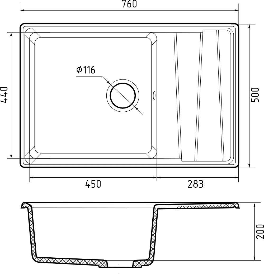 Кухонная мойка Искусственный камень LEVEL S161 GranFest LV-760L-S161 - Вид №1