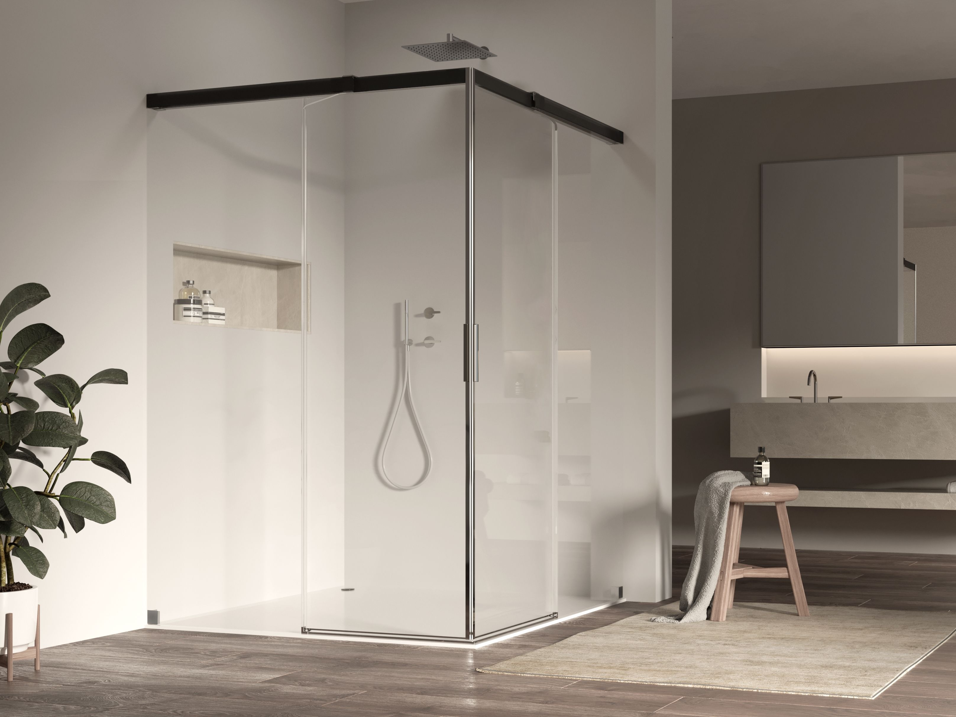 Алюминиевая и стеклянная душевая кабина с раздвижной дверью DUKA вода 5000 ARCH-00073626