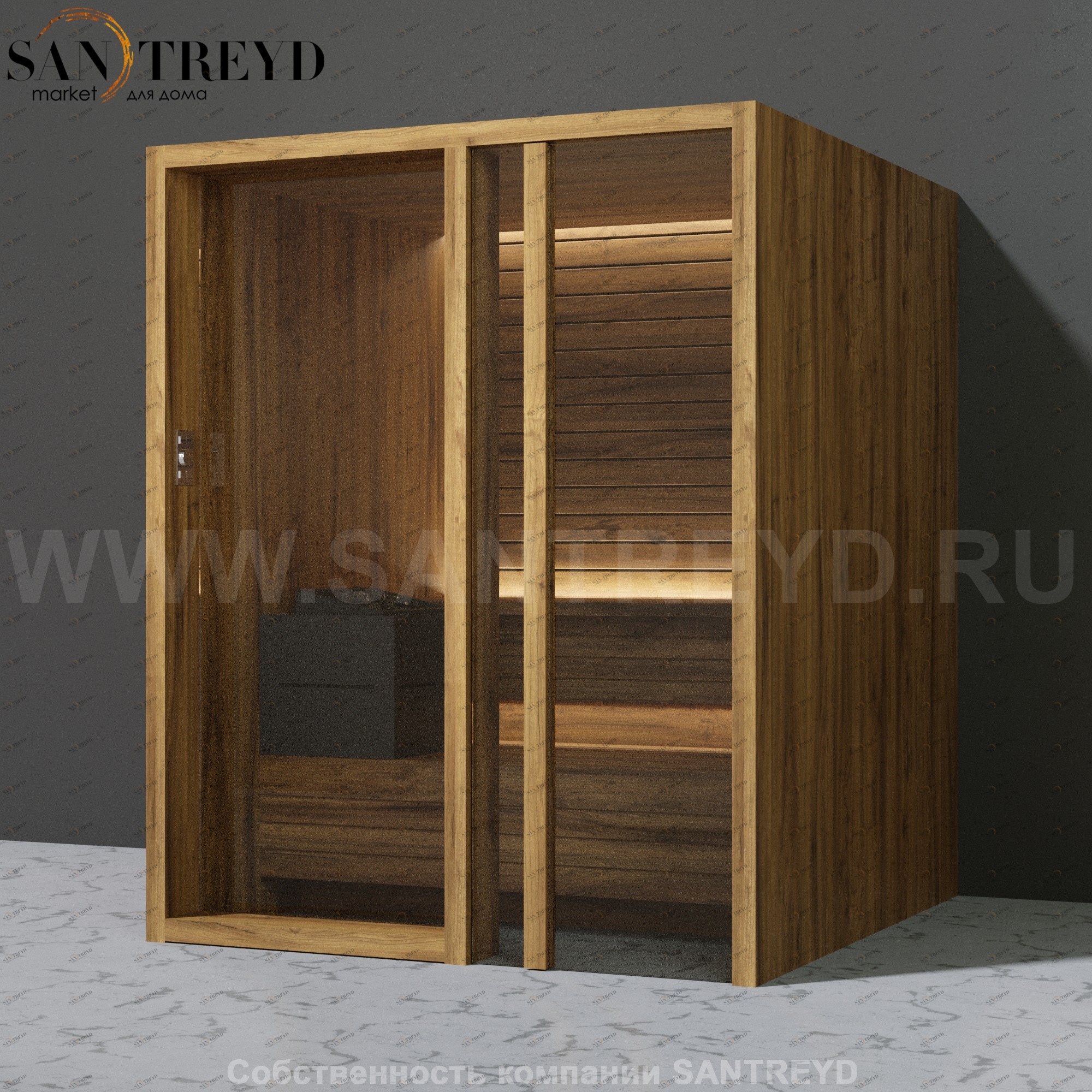 Effegibi YOKU.G60 SA.70300017 Сауна с правой дверью. Мощность: 6 кВт макс. Размеры: длина 174 см, ширина 170 см. Отделка: термообработанное дерево SA70300017