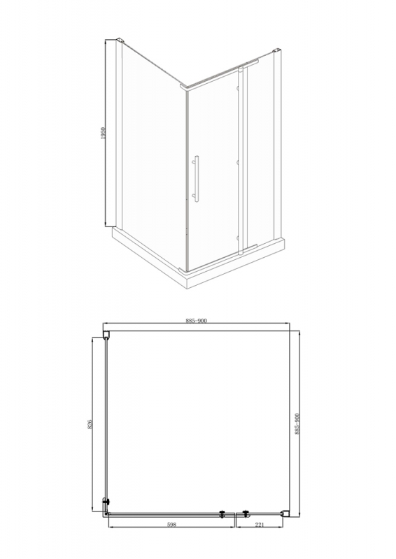 Душевое ограждение (без поддона) 900*900*1950 Стекло 8мм easy clean BLACKLINE BS090.3113A bravat  - Вид №6