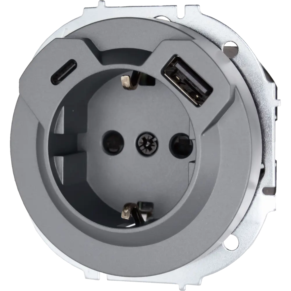 Розетка TC+USB встраиваемая Lezard Osen с заземлением цвет серый 89424727 STLM-2180089 - Вид №1