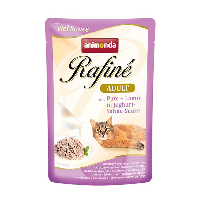 ПР0037509*24 Корм для кошек Rafiné Soupé индейка, ягненок в йогуртово-сливочном соусе конс. пауч (упаковка - 24 шт) Animonda 