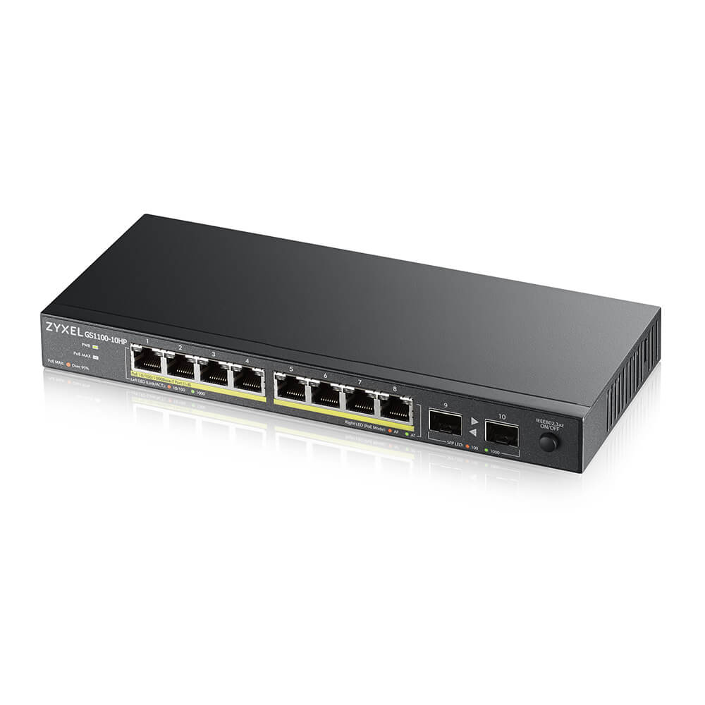 GS1100-10HP-EU0101F gs1100-10hp poe + switch 8xge poe +, 2xsfp, desktop, silent, 130w poe budget ZyXEL Santreyd  - Вид №3