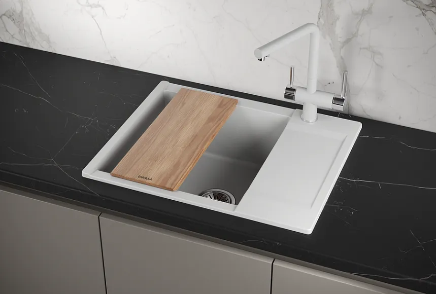 ES-6202, АРКТИК (БЕЛЫЙ), кухонная мойка, кварц, ESTETICA GRANULA 6202-ST232