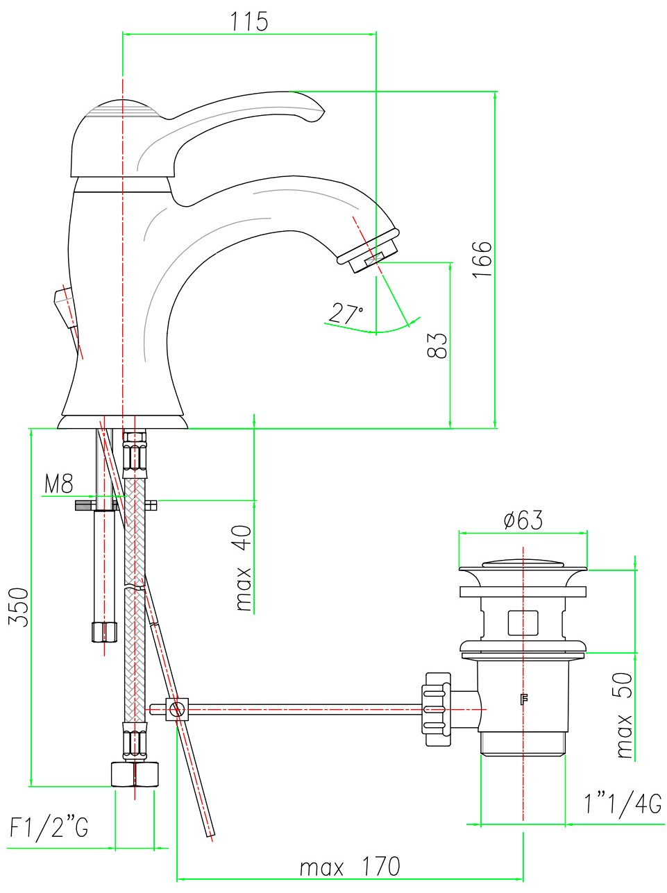AU830102017 Смеситель для раковины Webert Aurora - Вид №1